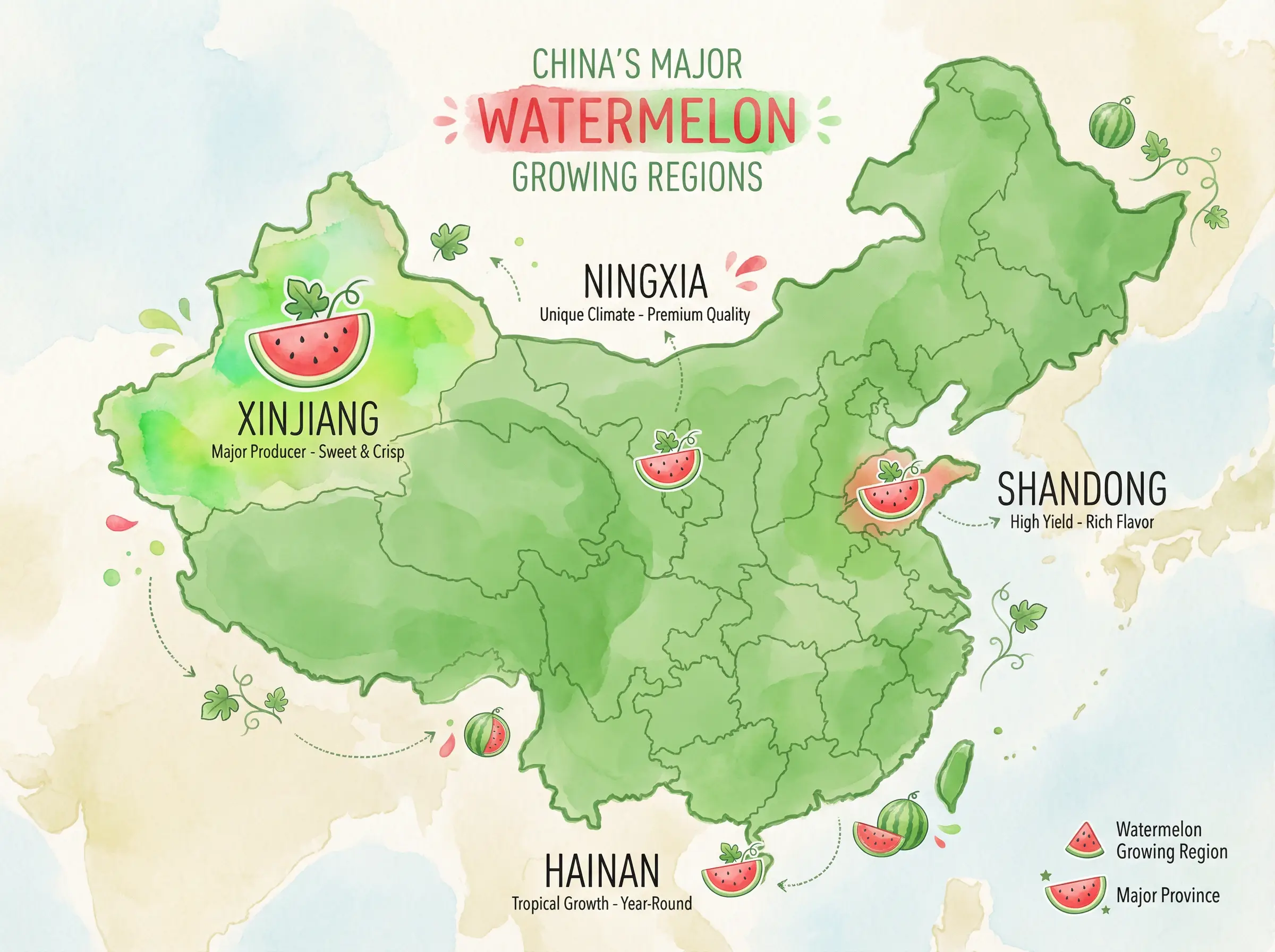 中国西瓜主要产地分布地图 - 黑料网导航